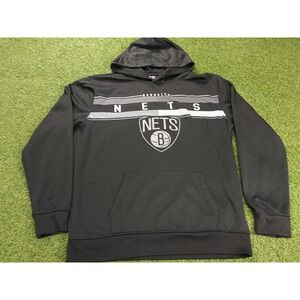 Brooklyn Nets NBA Hoodie Mens Large Black White‎ Ultra Game Basketball Graphic